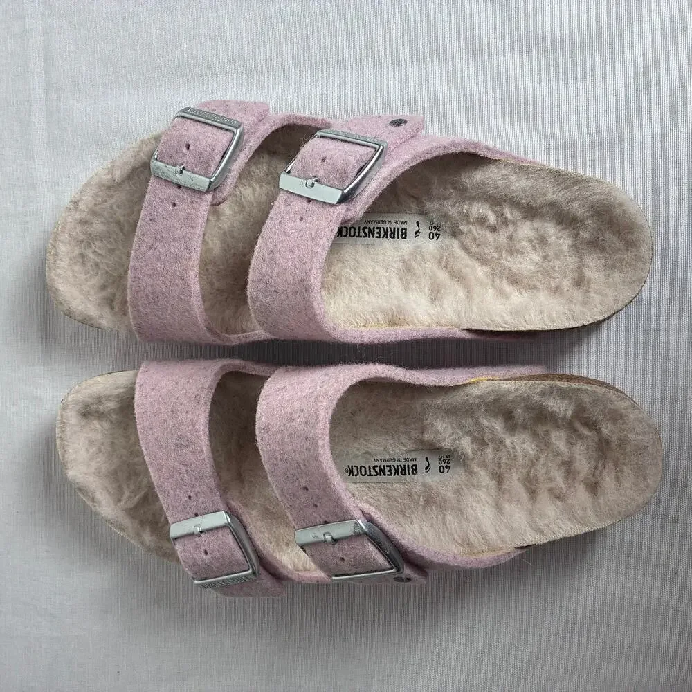 Birkenstock Arizona Shearling Wool Felt Sandals Pink EU 40 US 9-9.5 Slides
